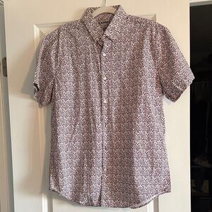 Express Men's Button-Down Shirt with Burgundy and White Design